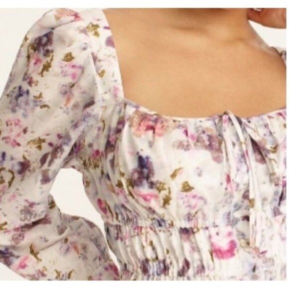 J Crew Top Womens 12 Floral Whimisical Milkmaid Blouse White Purple Cottagecore - Picture 3 of 13